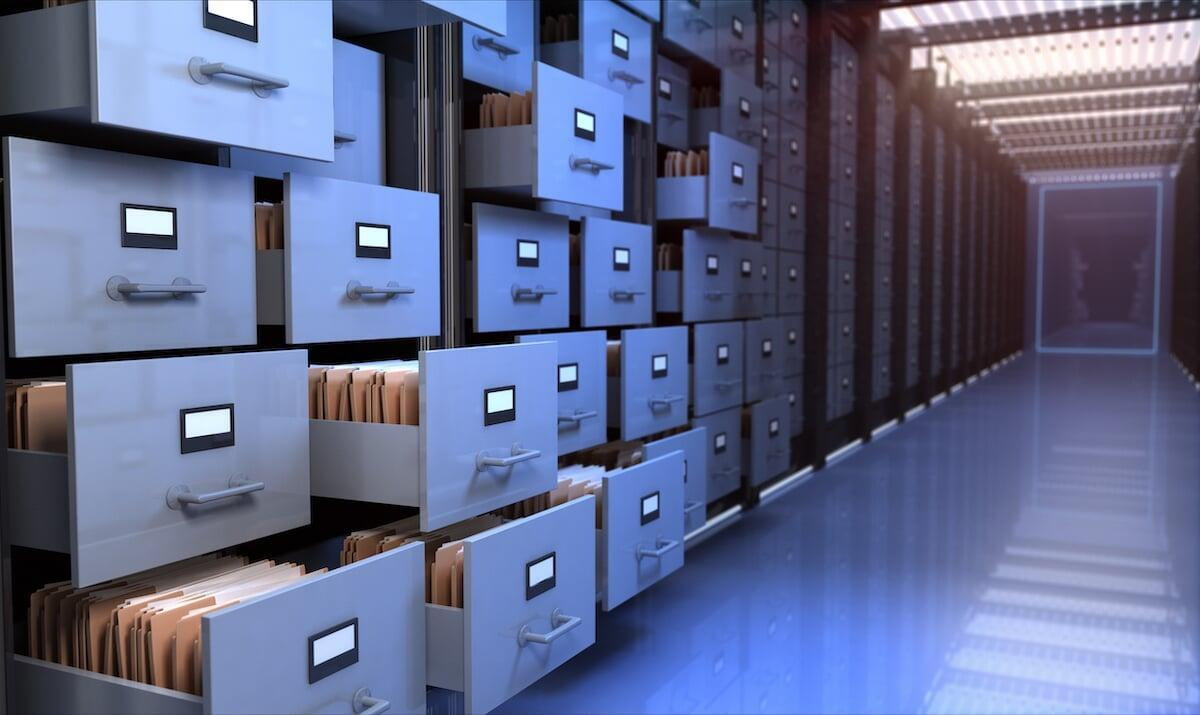 Wall of filing cabinets