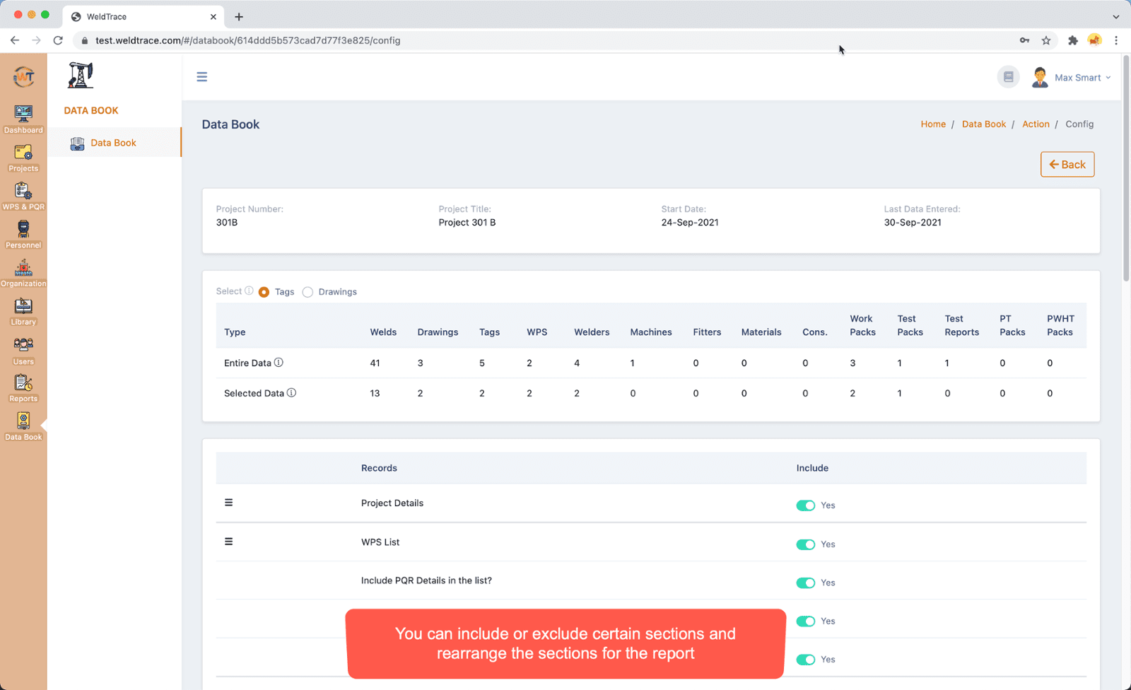 Configure the data book