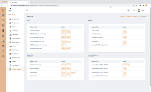 Project reports in WeldTrace